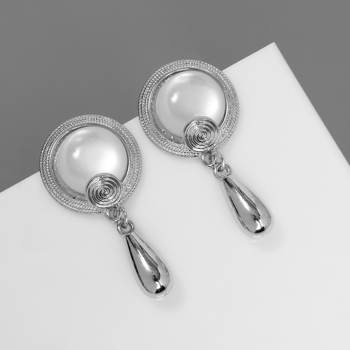 Серьги с жемчугом Серьги с жемчугом "Капли" буря, цвет серебро