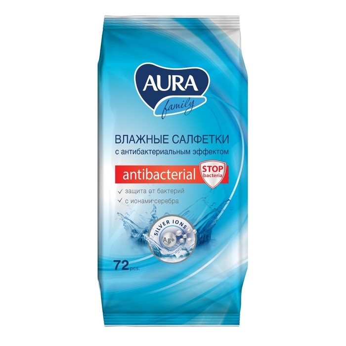 Влажные салфетки Aura family, антибактериальные, 72 шт. Влажные салфетки Aura family, антибактериальные, 72 шт.