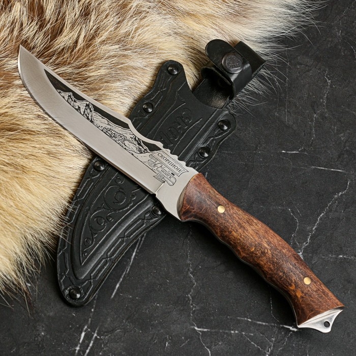 Нож кавказский, туристический Нож кавказский, туристический "Скорпион" с ножнами, сталь - 40х13, вощеный орех, 14 см
