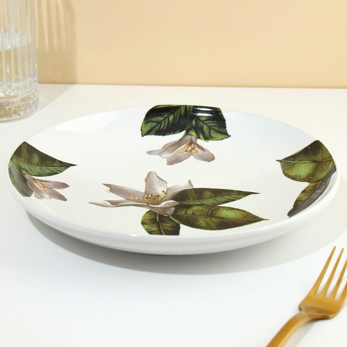 Тарелка керамическая Lemon flowers, 22.5 см, цвет белый Тарелка керамическая Lemon flowers, 22.5 см, цвет белый