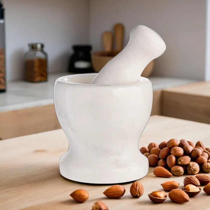 Ступка с пестиком из камня средняя, 250 мл, белая, в коробке Ступка с пестиком из камня средняя, 250 мл, белая, в коробке