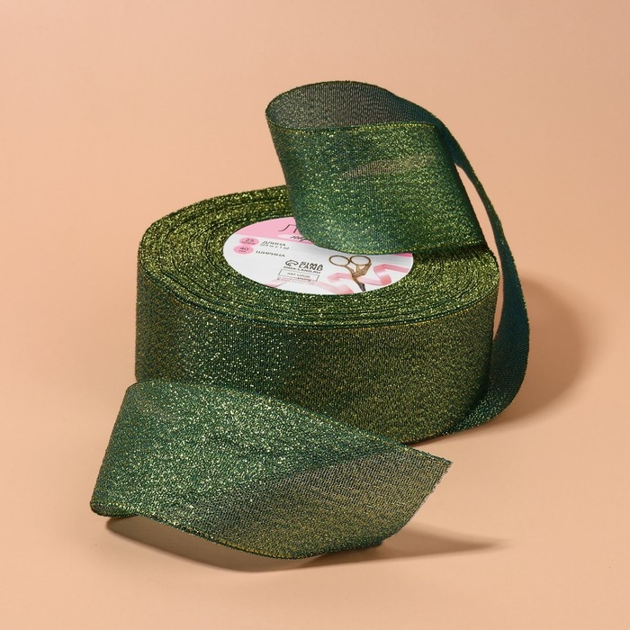 Лента парчовая, 40 мм, 23 ± 1 м, цвет зелёный Лента парчовая, 40 мм, 23 ± 1 м, цвет зелёный