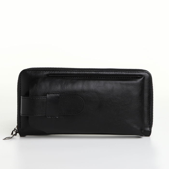 Портмоне мужское на молнии, отдел для телефона, карт, монет, цвет чёрный Портмоне мужское на молнии, отдел для телефона, карт, монет, цвет чёрный