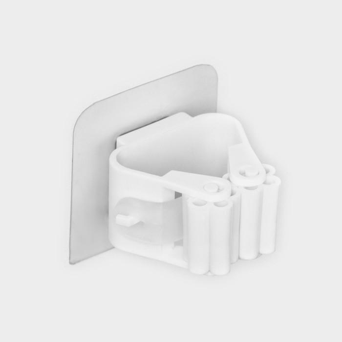 Держатель для швабр на липучке Доляна, 2,8×5×4,5 см, липучка 5,5×5,5 см, цвет белый Держатель для швабр на липучке Доляна, 2,8×5×4,5 см, липучка 5,5×5,5 см, цвет белый