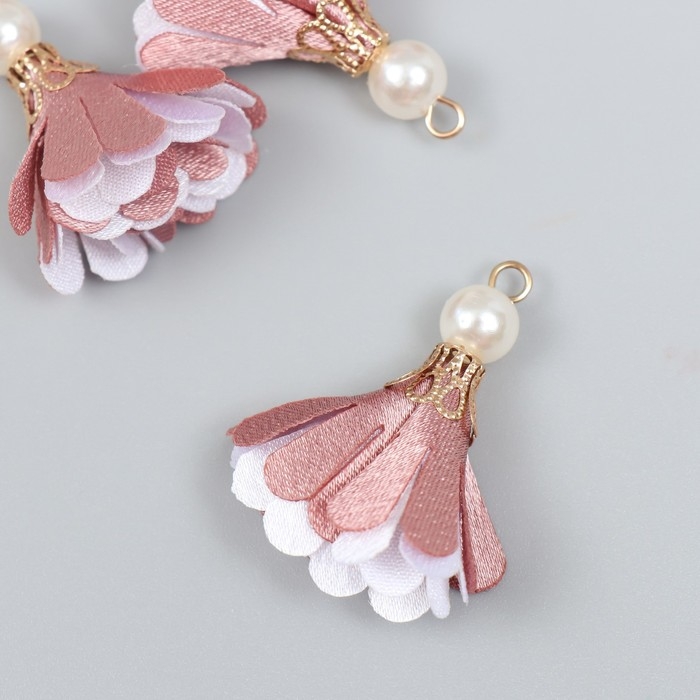 Декор текстиль Декор текстиль "Цветок 2 цвета с жемчужиной. Пыльная роза и белый" набор 6 шт 3 см