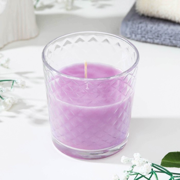 Свеча ароматическая в стакане  Свеча ароматическая в стакане "Лаванда", подарочная упаковка, 8х8,5 см, 30 ч