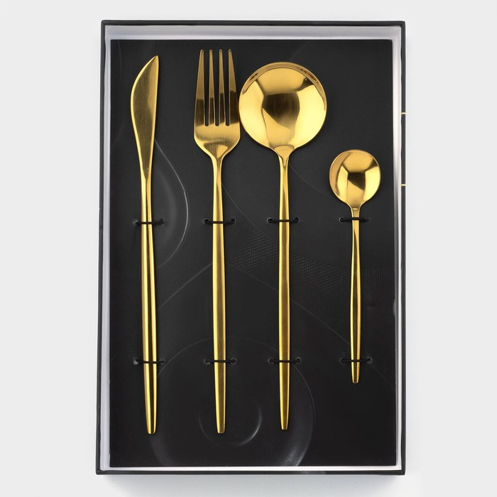 Столовые приборы из нержавеющей стали Magistro «Блинк», 4 предмета, цвет золотой Столовые приборы из нержавеющей стали Magistro «Блинк», 4 предмета, цвет золотой