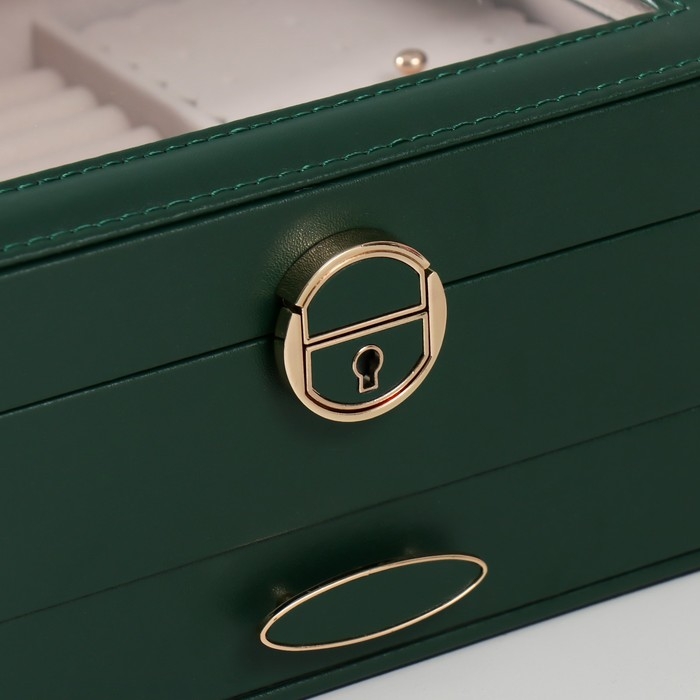 Шкатулка кожзам под часы 2 отделения и бижутерию  Шкатулка кожзам под часы 2 отделения и бижутерию "Кайла" зелёный 17х23х11 см