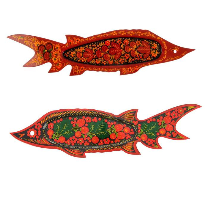 Селедочница «Осётр», 58×17×0,5 см,  хохлома, микс Селедочница «Осётр», 58×17×0,5 см,  хохлома, микс