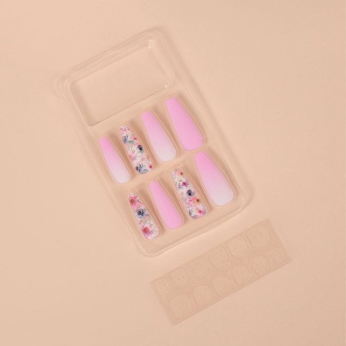 Ногти накладные с кл пластинами 12шт Цветы балерина разноцв к/кор QF Ногти накладные с кл пластинами 12шт Цветы балерина разноцв к/кор QF