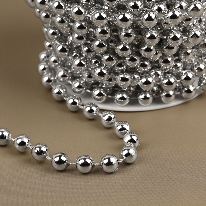 Бусы на нитях, круглые, 7,5 мм, 10 ± 1 м, цвет серебряный Бусы на нитях, круглые, 7,5 мм, 10 ± 1 м, цвет серебряный