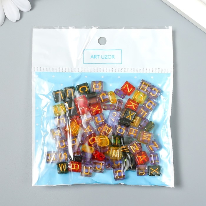 Бусины для творчества пластик "Золотые английские буквы" прозрачные набор 20 гр 0,4х0,8х0,8см 923357