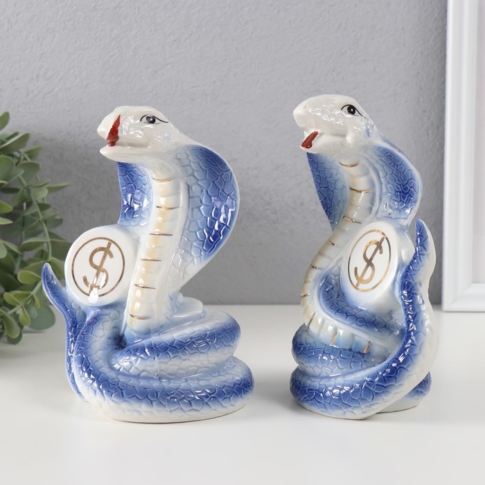 Сувенир керамика Сувенир керамика "Кобры с монетами" синие с золотом набор 2 шт 9х12,2х15,5 см