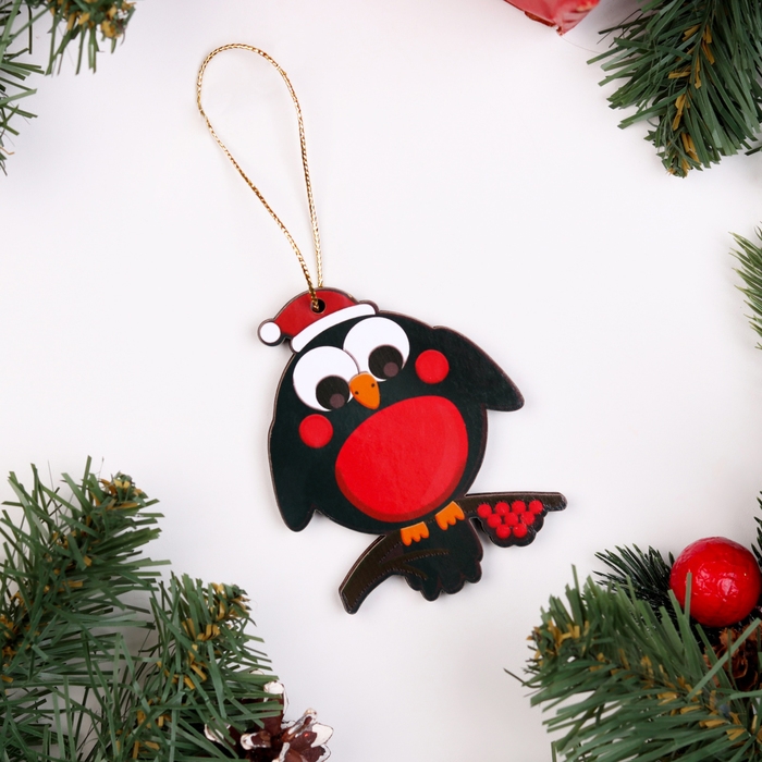 Ёлочная игрушка двусторонняя Ёлочная игрушка двусторонняя "Снегирь на ветке", 9х6 см