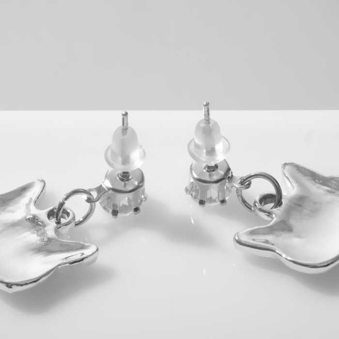 Серьги эмаль «Котики» мультяшные, цвет розово-белый в серебре Серьги эмаль «Котики» мультяшные, цвет розово-белый в серебре