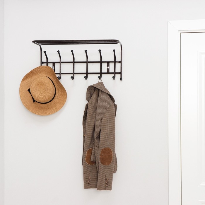 Вешалка настенная с полкой на 6 крючков, цвет медный Вешалка настенная с полкой на 6 крючков, цвет медный