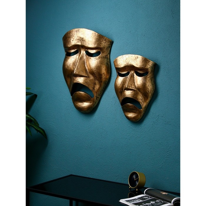 Набор фигур «Маска грустная», полистоун, 60 см, 2 шт, цвет золото Набор фигур «Маска грустная», полистоун, 60 см, 2 шт, цвет золото