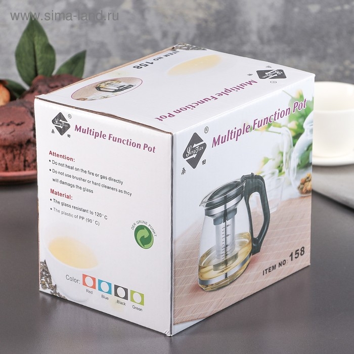 Чайник стеклянный заварочный «Иллюзия», 1,5 л, с металлическим ситом, цвет чёрный Чайник стеклянный заварочный «Иллюзия», 1,5 л, с металлическим ситом, цвет чёрный