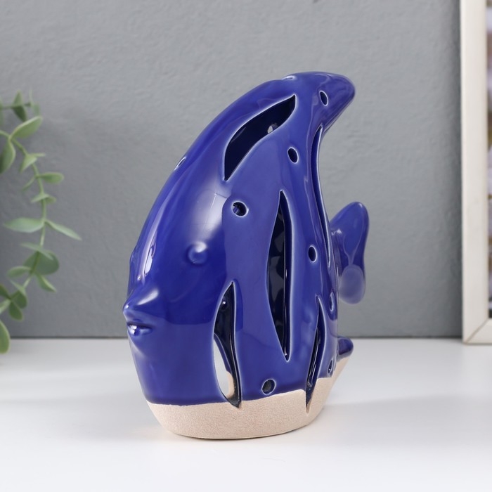 Подсвечник керамика  Подсвечник керамика "Рыба Скалярия" песочно-синий 18,3х7,3х16 см