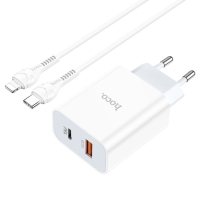 Сетевое зарядное устройство Hoco C97A, USB, Type-C, 20 Вт, Type-C - Lightning, 1 м, белое