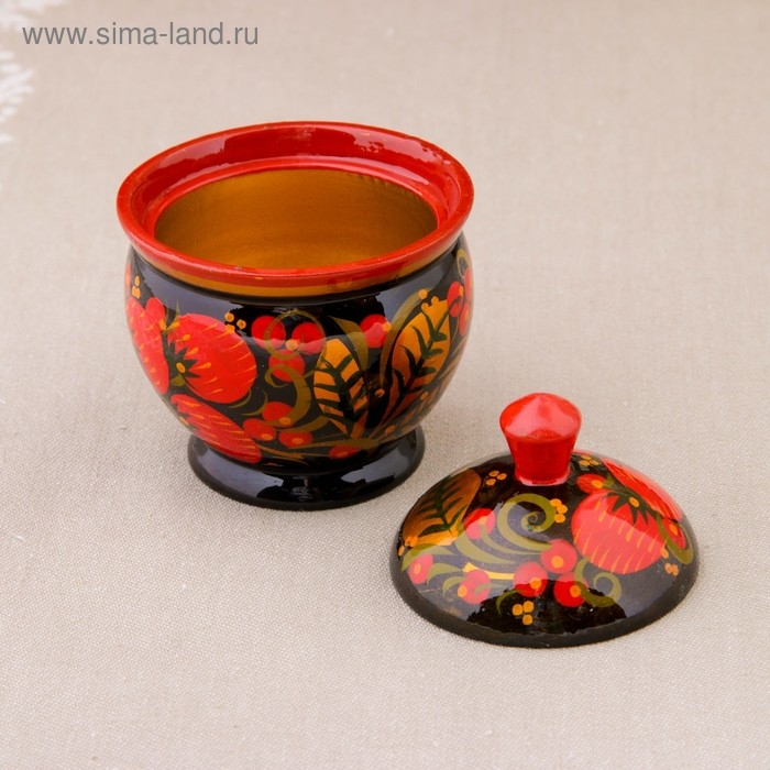 Солонка «Ягодка», с крышкой, 8,5×6 см, хохлома Солонка «Ягодка», с крышкой, 8,5×6 см, хохлома