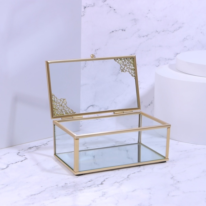 Органайзер для хранения «GREAT», с крышкой, стеклянный, с зеркальным дном, 1 секция, 14,5 × 8,5 × 6 см, цвет прозрачный/медный Органайзер для хранения «GREAT», с крышкой, стеклянный, с зеркальным дном, 1 секция, 14,5 × 8,5 × 6 см, цвет прозрачный/медный