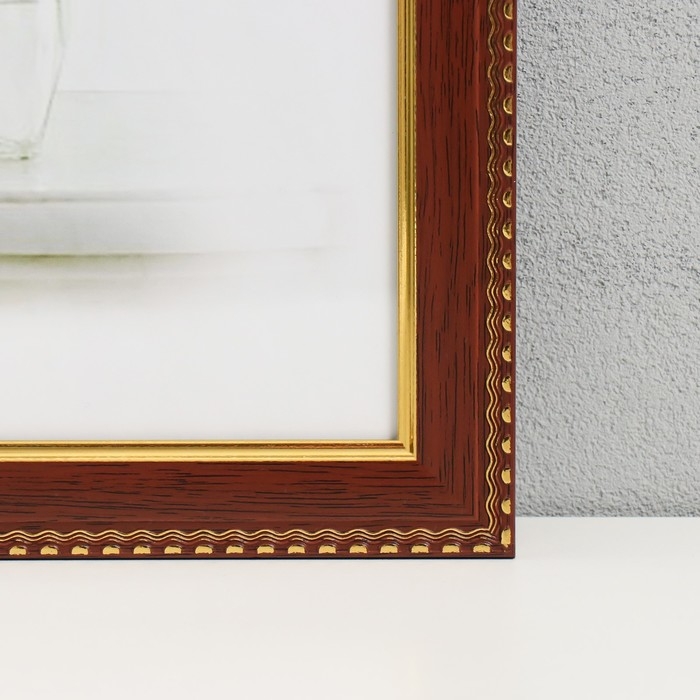 Фоторамка пластик 30х40 см Фоторамка пластик 30х40 см "Золотые волны и точки" темное дерево 33,6х43,6 см