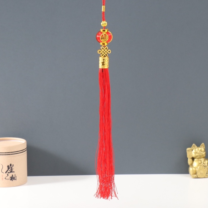 Подвеска пластик, текстиль Подвеска пластик, текстиль "Китайский фонарик с узлом счастья" красная 3х3х31 см