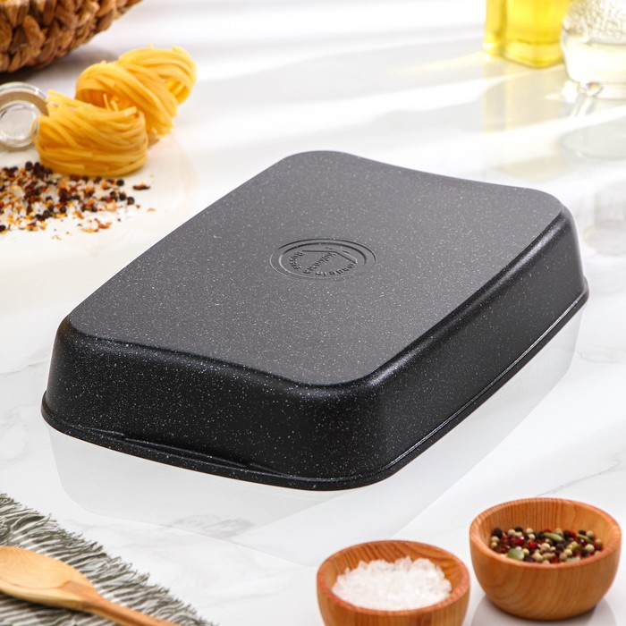 Противень, 33,5×22×5,5 см, антипригарное покрытие, цвет тёмный мрамор Противень, 33,5×22×5,5 см, антипригарное покрытие, цвет тёмный мрамор