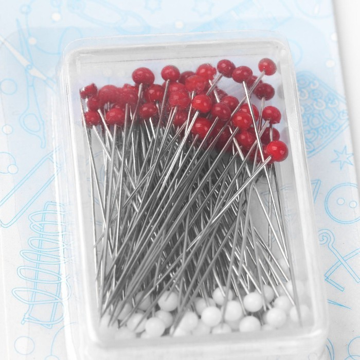 Иглы портновские, стеклянная головка, 36 мм, 100 шт, цвет красный Иглы портновские, стеклянная головка, 36 мм, 100 шт, цвет красный