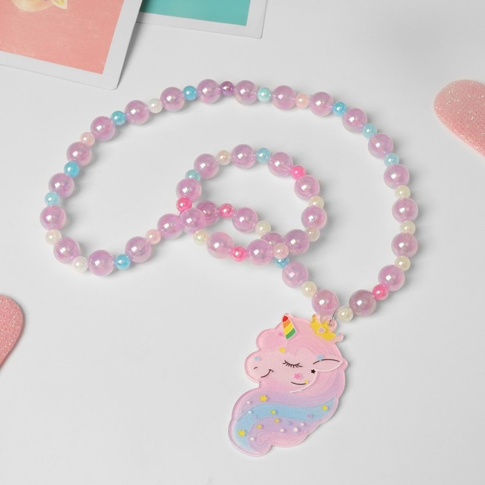 Набор детский «Выбражулька» 2 предмета: браслет, кулон, волшебный единорог, цвет сиреневый Набор детский «Выбражулька» 2 предмета: браслет, кулон, волшебный единорог, цвет сиреневый