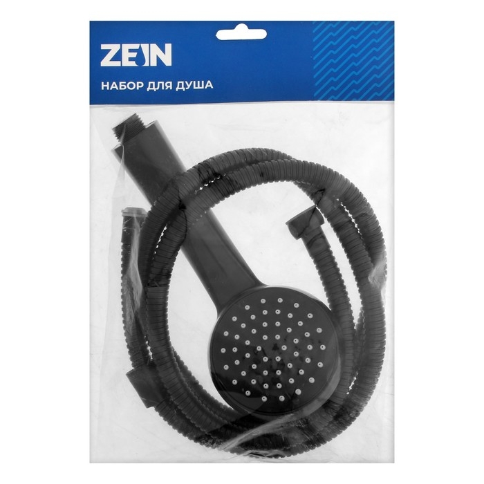 Набор для душа ZEIN Z2707, шланг 150 см, гайки металл, втулка латунь, лейка 1 режим, черный   941765 Набор для душа ZEIN Z2707, шланг 150 см, гайки металл, втулка латунь, лейка 1 режим, черный   941765