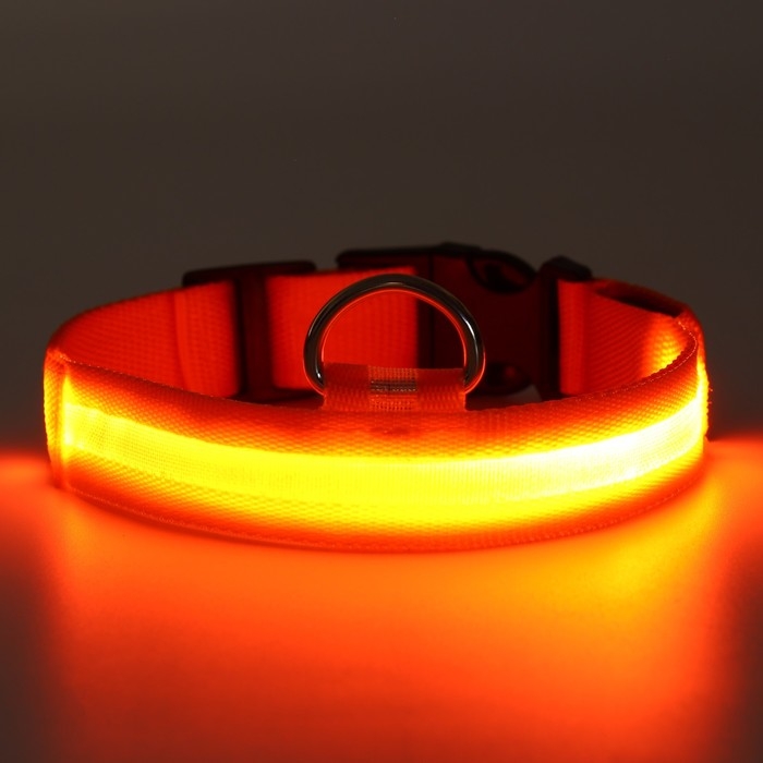 Ошейник с подсветкой размер L, ОШ 45-52 х 2,5 см, 3 режима свечения оранжевый Ошейник с подсветкой размер L, ОШ 45-52 х 2,5 см, 3 режима свечения оранжевый