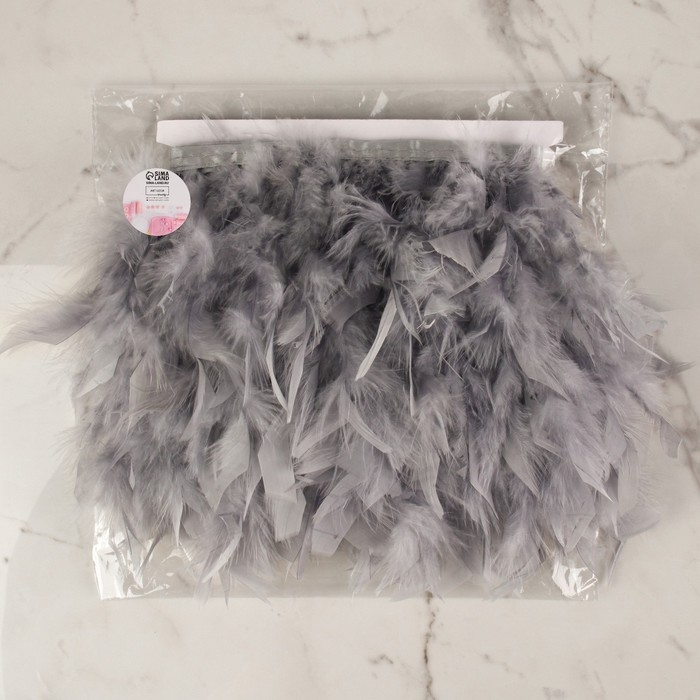 Тесьма с перьями индюка, 13-17 см, 5 ± 0,5 м, цвет серый Тесьма с перьями индюка, 13-17 см, 5 ± 0,5 м, цвет серый