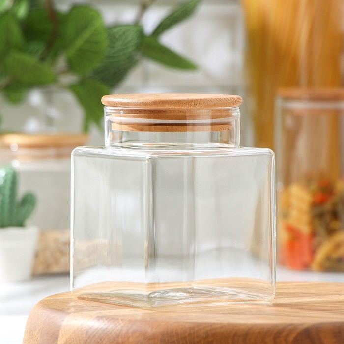 Банка стеклянная для хранения сыпучих продуктов Magistro «Эко», 800 мл, 9,5×13 см, с бамбуковой крышкой