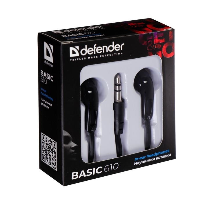 Наушники Defender Basic 610, вакуумные, 105 дБ, 32 Ом, 3.5 мм, 1.1 м, чёрные Наушники Defender Basic 610, вакуумные, 105 дБ, 32 Ом, 3.5 мм, 1.1 м, чёрные