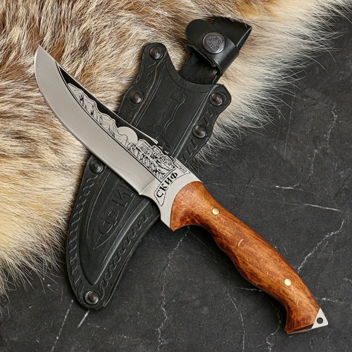 Нож кавказский, туристический Нож кавказский, туристический "Скиф" с ножнами, сталь - 40х13, вощеный орех, 14 см