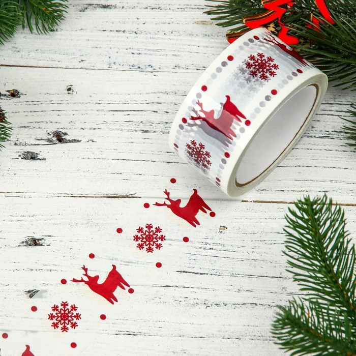 Скотч новогодний с логотипом  Скотч новогодний с логотипом "ОлениСнежинки 2" 48*45м 45мкм