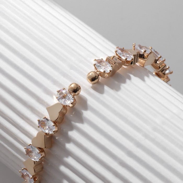 Браслет со стразами «Сердце» лёд, 1 ряд, цвет белый в золоте