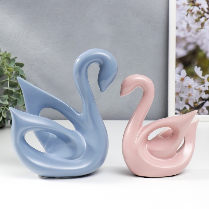 Сувенир керамика Сувенир керамика "Лебеди голубой и розовый" матовый набор 2 шт 14х6х15 15х20х20 см