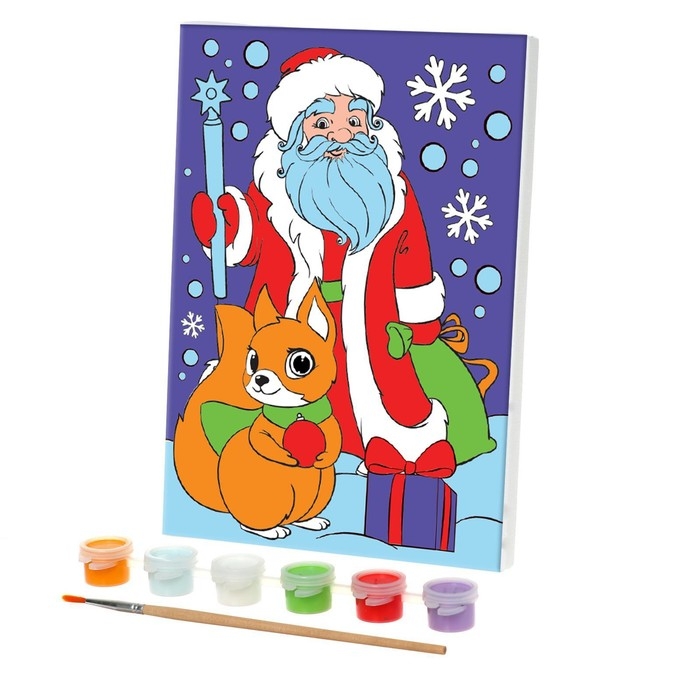 Картина по номерам на холсте с подрамником на новый год «Дед Мороз и бёлочка», 15 х 21 см Картина по номерам на холсте с подрамником на новый год «Дед Мороз и бёлочка», 15 х 21 см