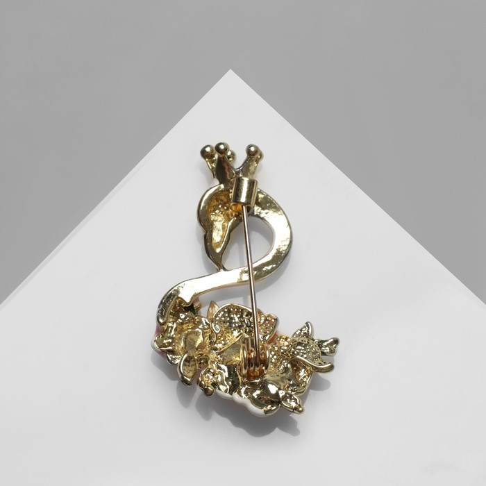 Брошь «Фламинго» в розах, цветная в золоте Брошь «Фламинго» в розах, цветная в золоте