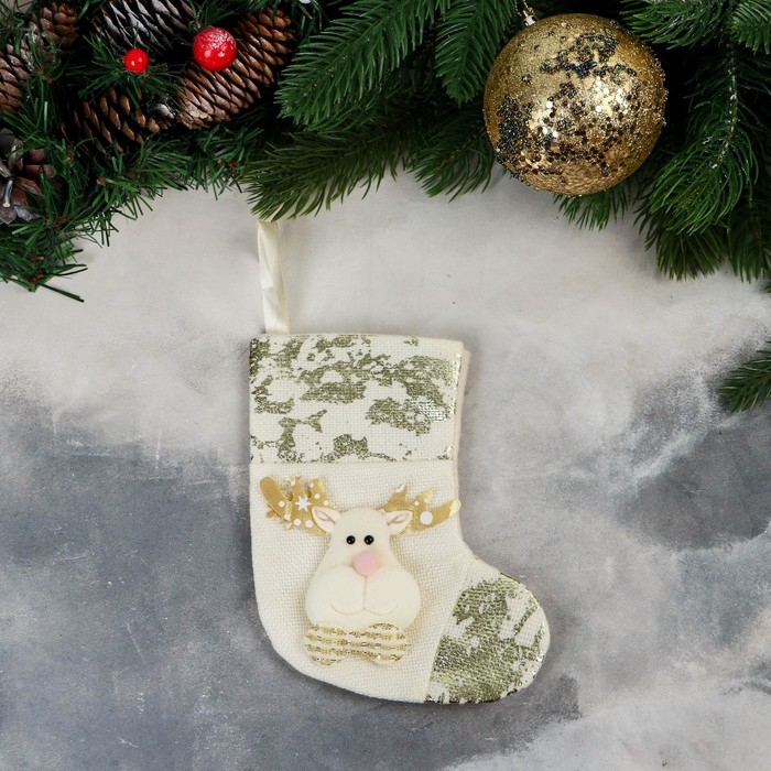 Носок для подарков Носок для подарков "Олень, поталь" 11х16 см, золото