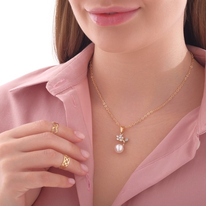 Набор «Выбражулька» 3 предмета: кулон 40 см, 2 кольца, цветок, цвет белый в золоте Набор «Выбражулька» 3 предмета: кулон 40 см, 2 кольца, цветок, цвет белый в золоте