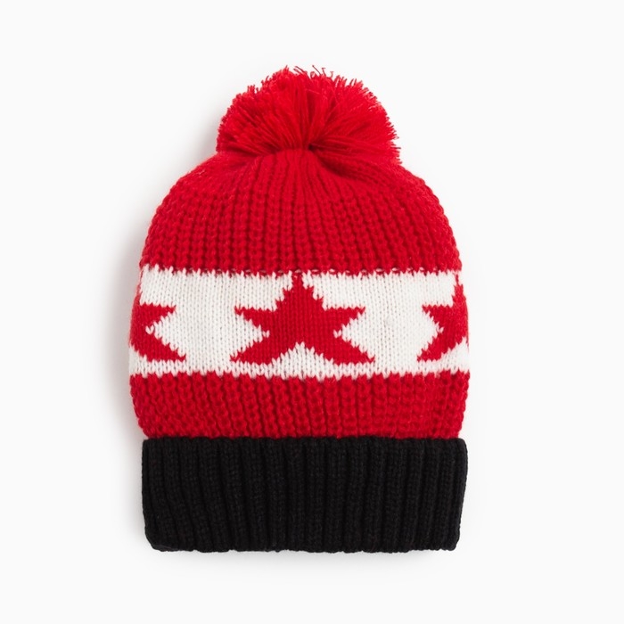 Шапка MINAKU с помпоном, р-р 50-52, цв. красный Шапка MINAKU с помпоном, р-р 50-52, цв. красный