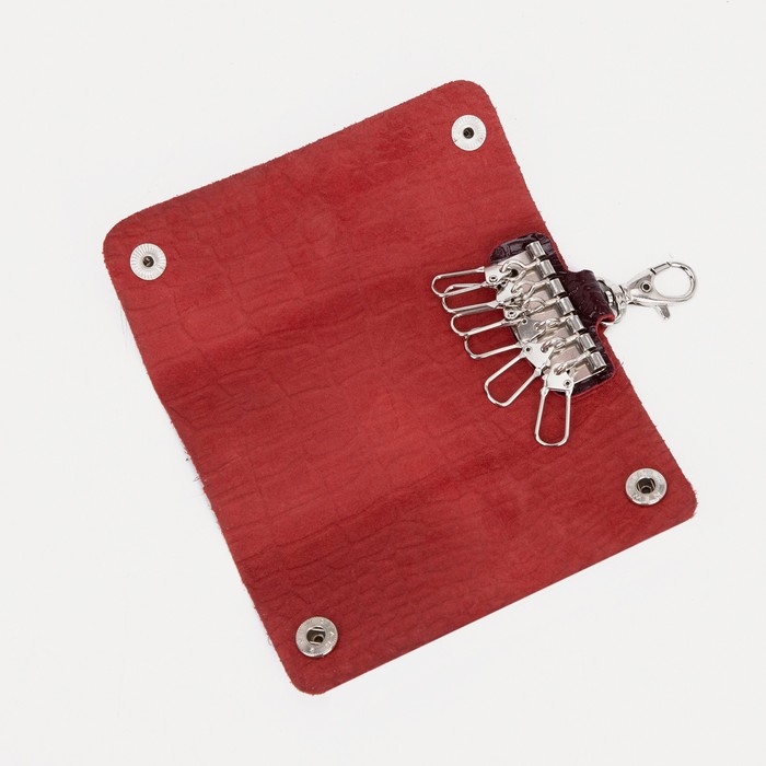 Ключница на кнопках, длина 12 см, 7 карабинов, цвет бордовый Ключница на кнопках, длина 12 см, 7 карабинов, цвет бордовый