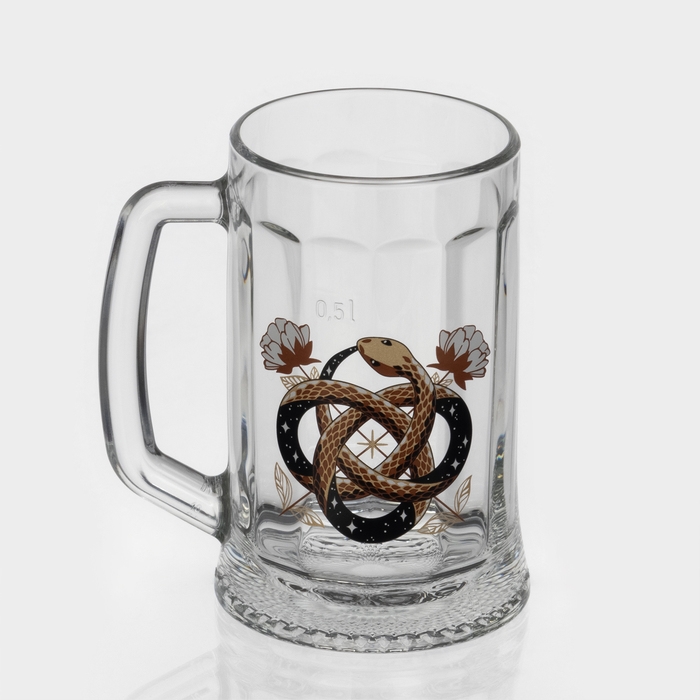 Кружка стеклянная для пива «Золотые змейки», 500 мл, МИКС Кружка стеклянная для пива «Золотые змейки», 500 мл, МИКС