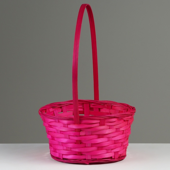Корзина плетеная, D21 х 10/34 см, розовый, бамбук Корзина плетеная, D21 х 10/34 см, розовый, бамбук
