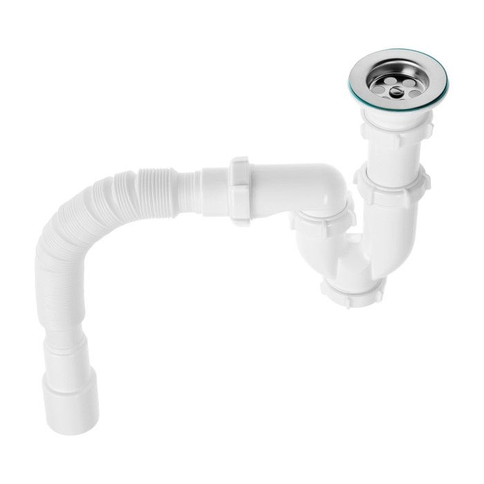 Сифон для мойки Aquant, 1 1/2 Сифон для мойки Aquant, 1 1/2" х 40 мм, прямоточный с мет. решеткой, с гофрой 40х40/50 мм