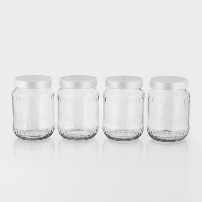Набор стеклянных банок с серебристой полимерной крышкой, ТО-82 мм, 720 мл, 4 шт. Набор стеклянных банок с серебристой полимерной крышкой, ТО-82 мм, 720 мл, 4 шт.